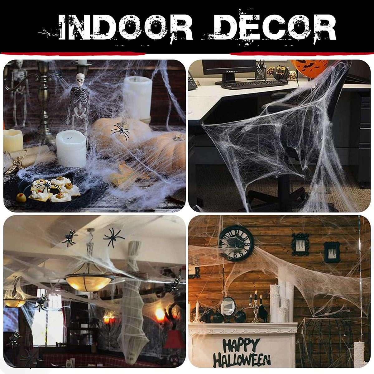 800 Sqft Halloween Spider Webs Decorations with 30 Extra Fake Spiders, Super Stretchy Cobwebs for Halloween Decor Indoor and Outdoor