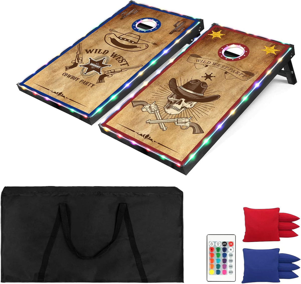 LED Cornhole Set, 3 X 2Ft / 4 X2 Ft Cornhole Board Game Set, Corn Hole Outdoor Game, Multi-Design with Light-Up Border, 8 Bean Bags, Carrying Case for Backyard, Beach, Lawn