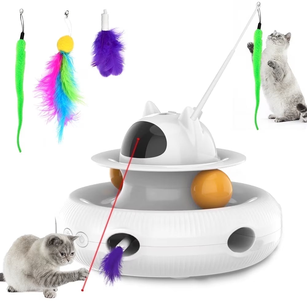 Extendable Laser Feather USB Rechargeable Cat Teaser Wand, White