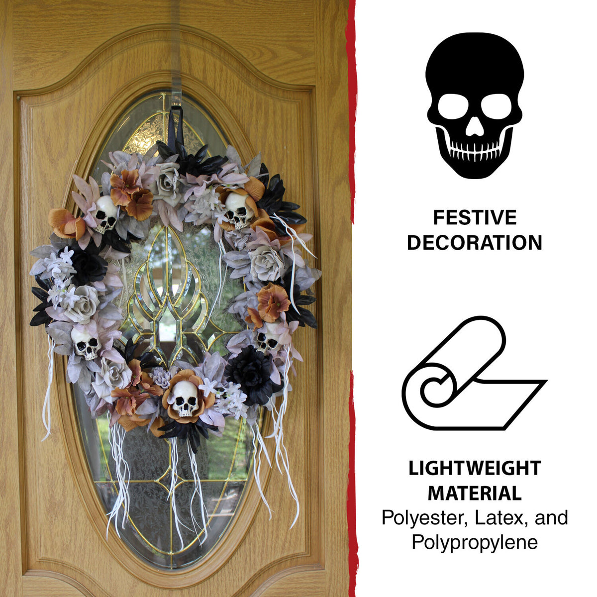 22 in Halloween Autumn Wreath with Skulls, Multicolor, HHWRTHSKL-7