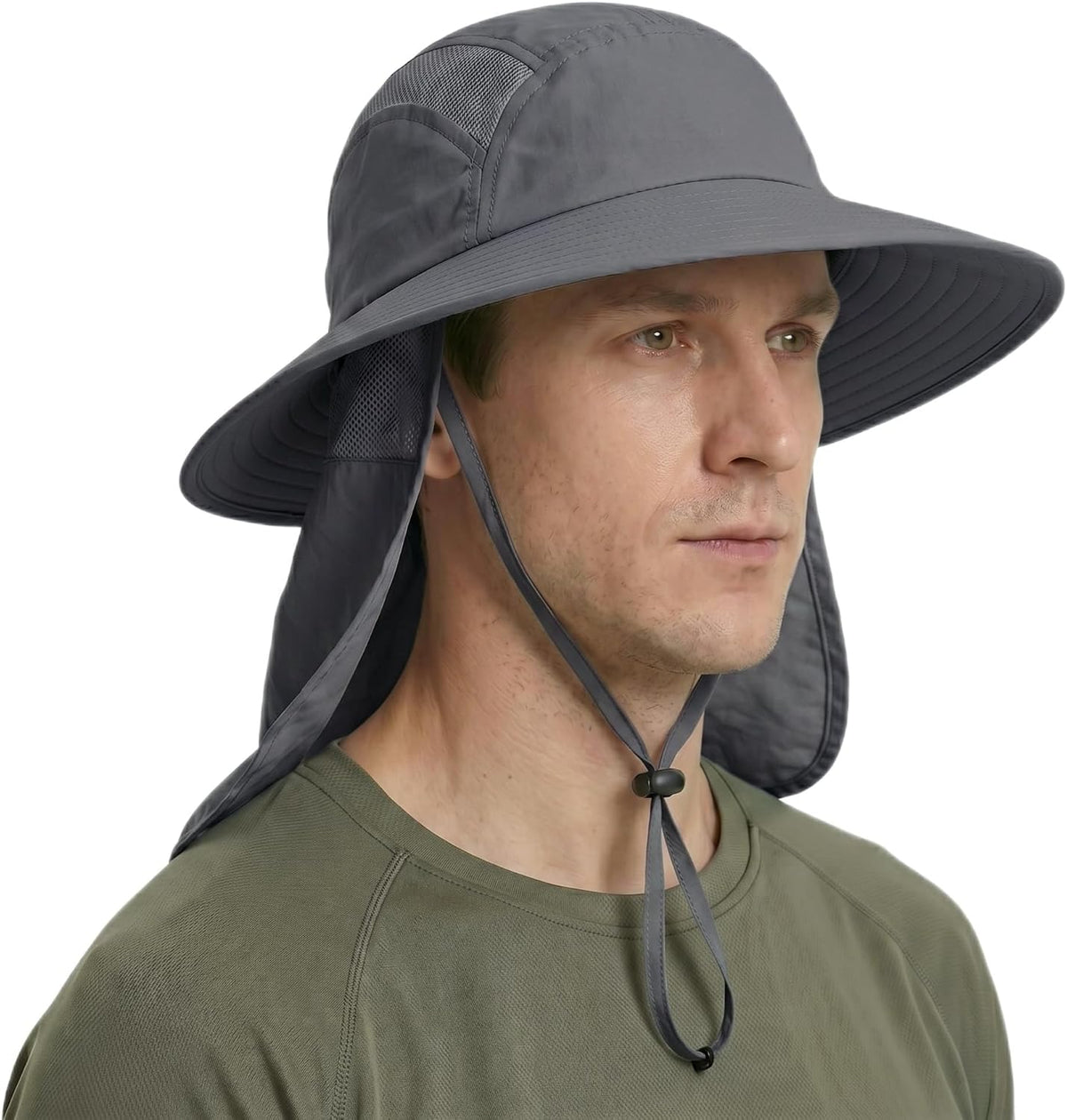 UPF 50+ Sun Hat with Neck Flap Wide Brim Fishing Hat for Men