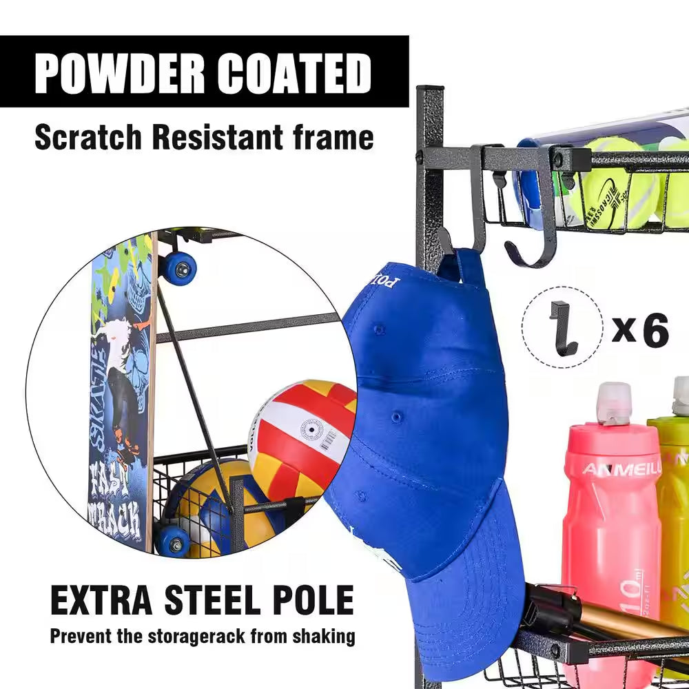 4-Tier Rolling Sports Storage Rack Sports Equipment Organizer