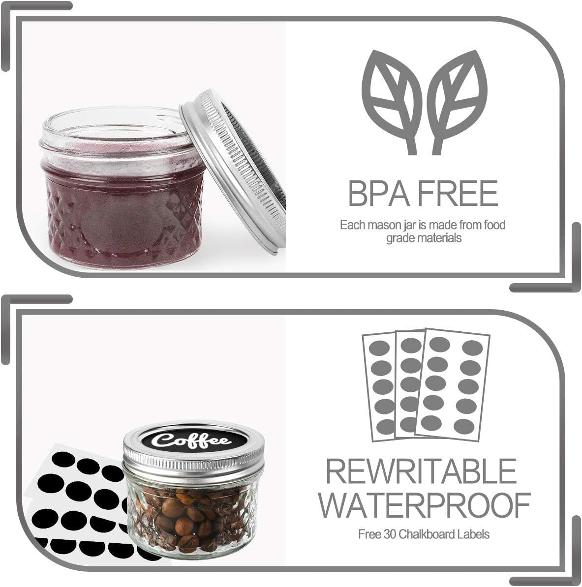 25 PACK Mini Mason Jars, 4 OZ Canning Mason Jars with Regular Lids