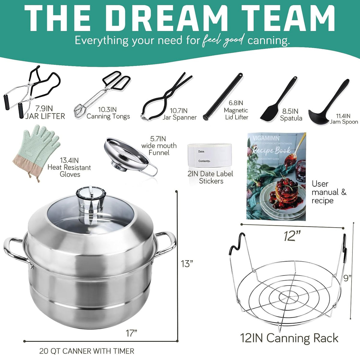 Canning Pot-Canning Supplies Starter Kit, Stainless Steel Canning Tool Kit, Water Bath Canner with Rack for Canning