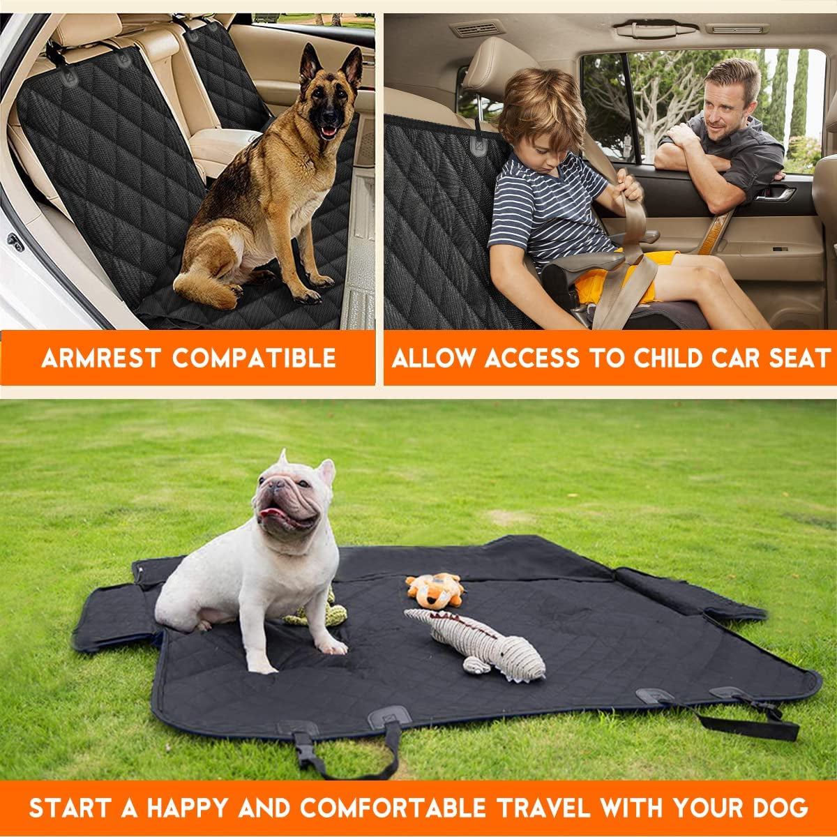 Waterproof Dog Car Seat Cover with Armrest Access
