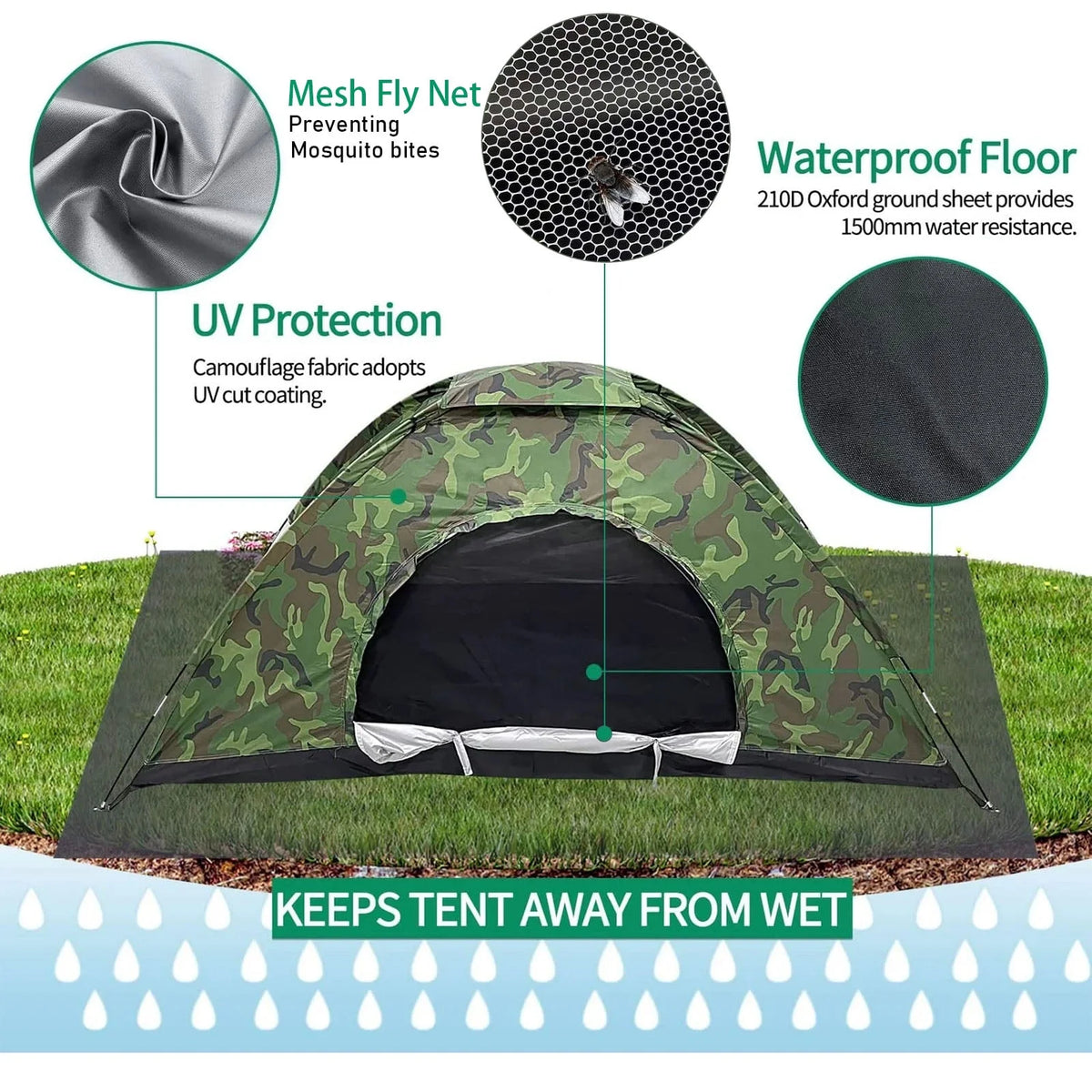Camouflage Tent UV Protection Waterproof One Person Tent for Camping Hiking, Lightweight Backpacking Dome Tents, Camouflage Tent