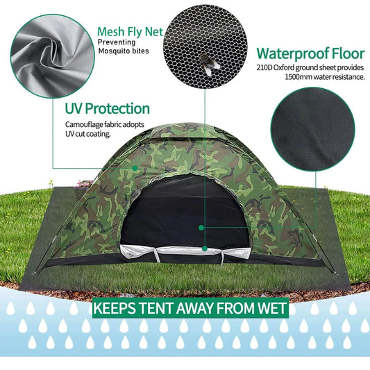 Camouflage Tent UV Protection Waterproof One Person Tent for Camping Hiking, Lightweight Backpacking Dome Tents, Camouflage Tent