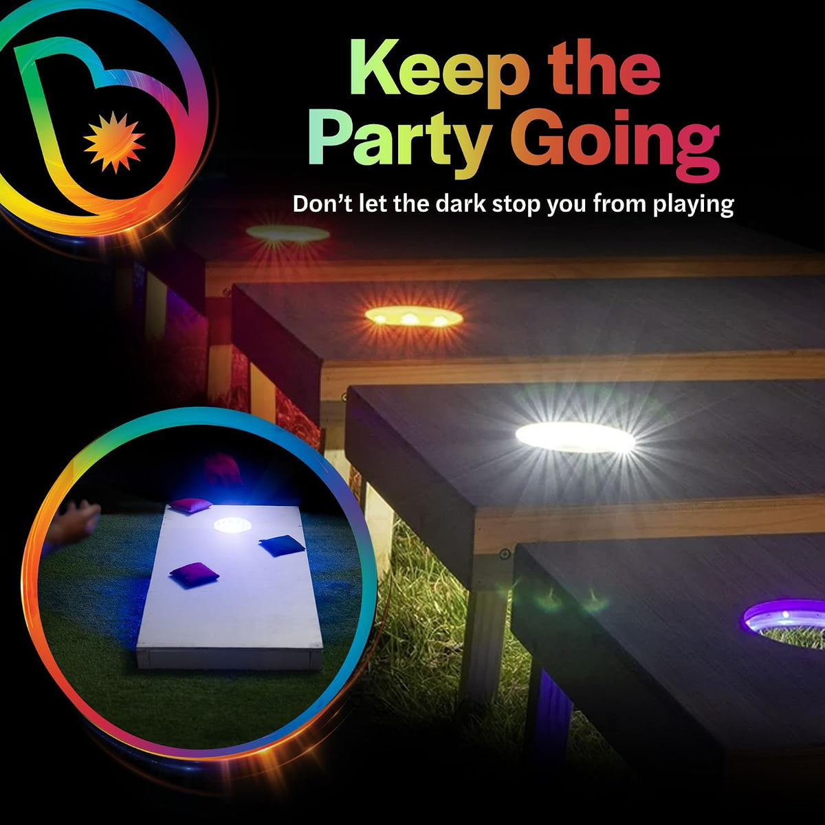 LED Cornhole Board Ring Lights, 2-Pack - 48-Hour Battery Life - Illuminate Your Game with Dazzling Glows and Ultimate Style for Non-Stop Evening Fun and Excitement (Includes Hole Lights Only)