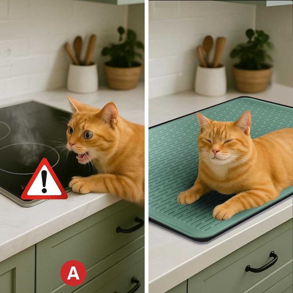 Stove Top Cover for Electric Stove - Food Grade Ceramic Stove Top Cover, Silicone XXL Dish Drying Mat, Glass Cooktop Covers, Flat RV Range Top Mats (Green,28X20)