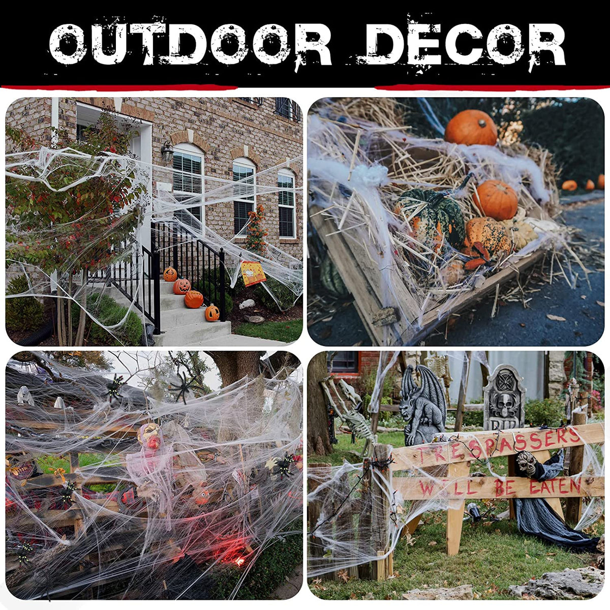 800 Sqft Halloween Spider Webs Decorations with 30 Extra Fake Spiders, Super Stretchy Cobwebs for Halloween Decor Indoor and Outdoor