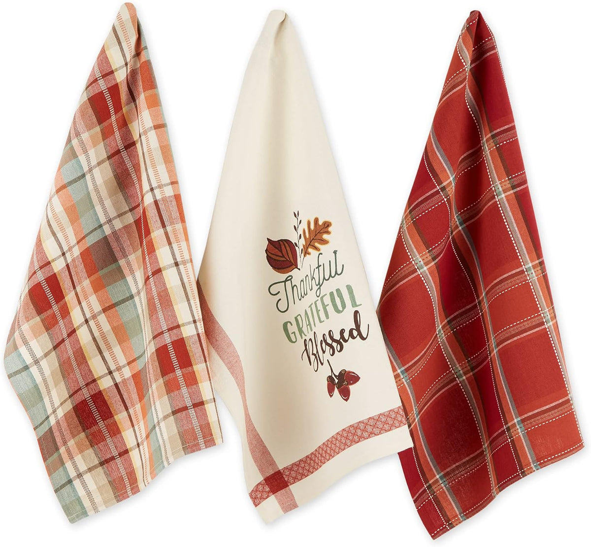 Fall Basics Kitchen Dishtowel Collection Printed & Plaid Fall Dish Towel Set, 18X28, Blessed, 3 Count