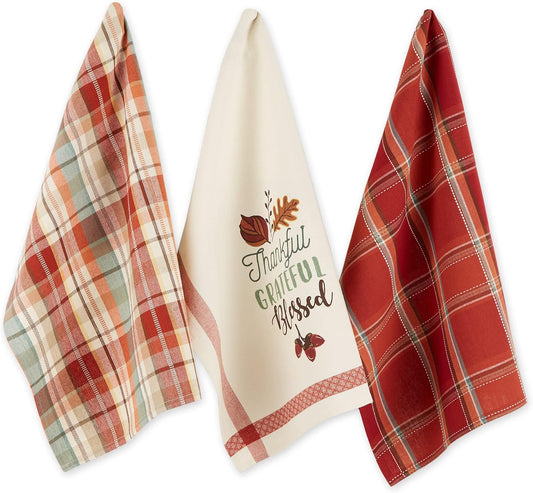 Fall Basics Kitchen Dishtowel Collection Printed & Plaid Fall Dish Towel Set, 18X28, Blessed, 3 Count