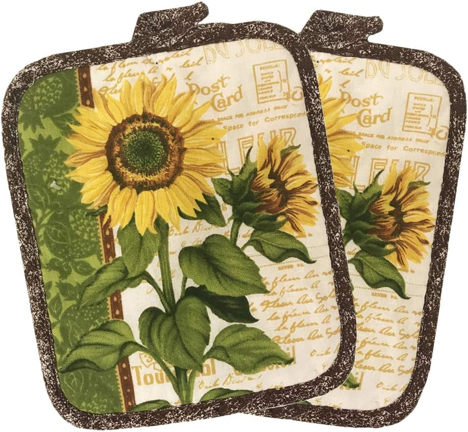 Kitchen Towel 5 Piece Linen Set 2 Towels 2 Pot Holders 1 Oven Mitt (Sunflower 2)