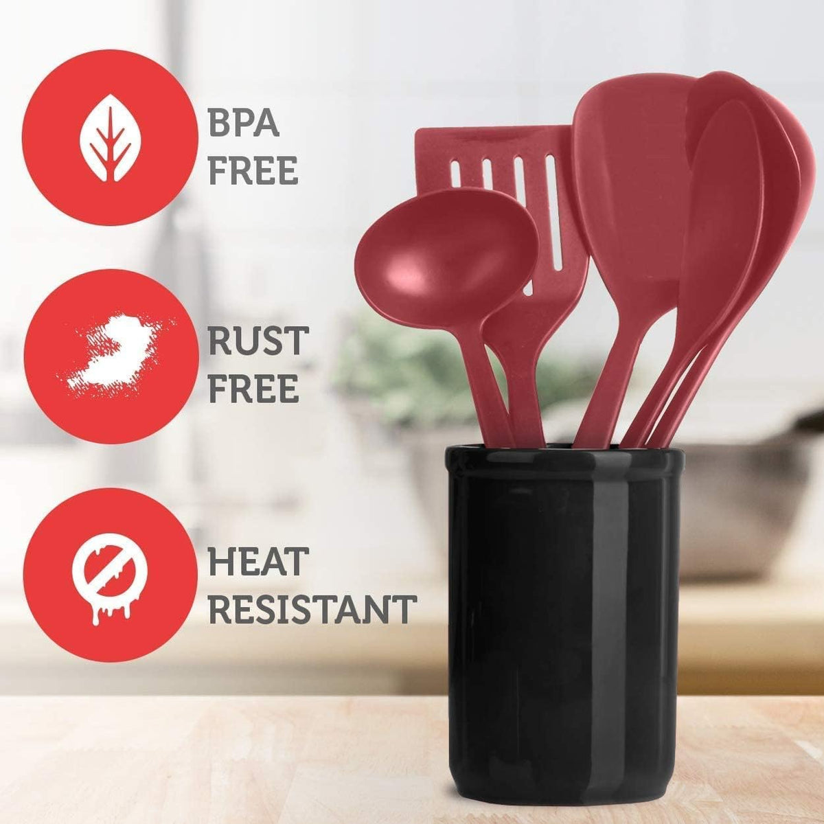 Cooking Utensils Set - 24 Pieces Nylon Kitchen Gadgets, Spatula Set with Stainless Steel Handles - Heat Resistant Kitchen Utensils Set - Red Kitchen Tools and Gadgets