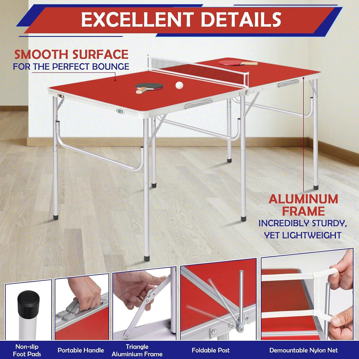Portable Ping Pong Table, Foldable Indoor Table Tennis Tables Game