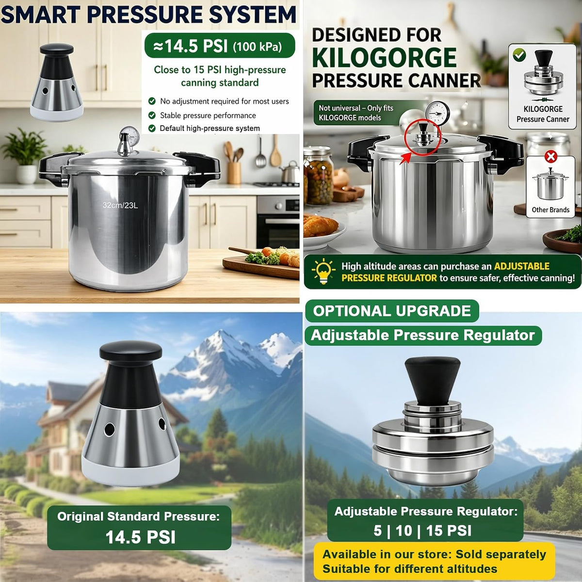 24 Qt Pressure Canner,Canning Pressure Cooker with Gauge,14.5Psi,Large Capacity Aluminum Pressure Canners for Compatibility Gas and Induction Cooktops