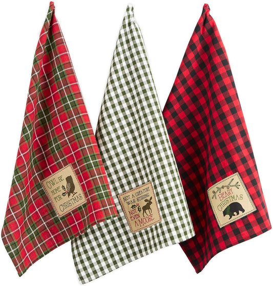 Holiday Kitchen Towels Embroidered Dish Towel Set, 18X28, Cabin Christmas, 3 Piece