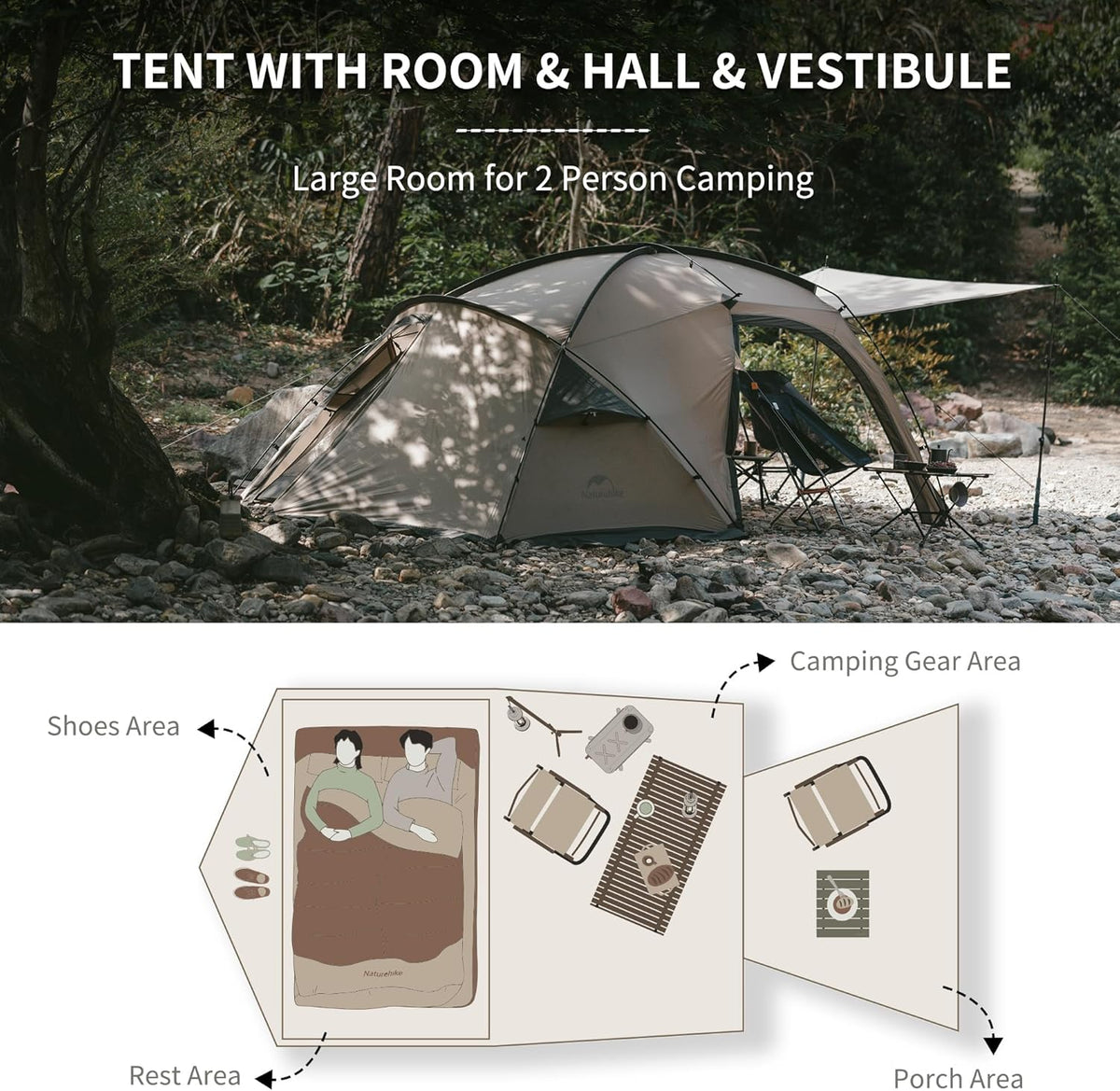 Massif Hot Tent with Stove Jack, Waterproof Windproof 4 Season Tent, 2/4 Person Cold Weather Winter Tents for Camping