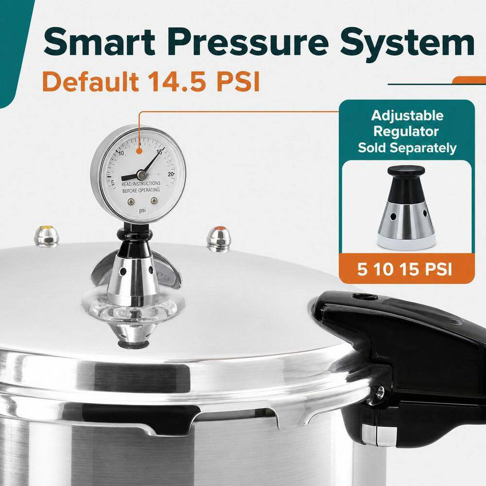 24 Qt. Silver Aluminum Pressure Cooker with Gauge, Large Capacity Aluminum Pressure Canners, 14.5 PSI, Widely Used