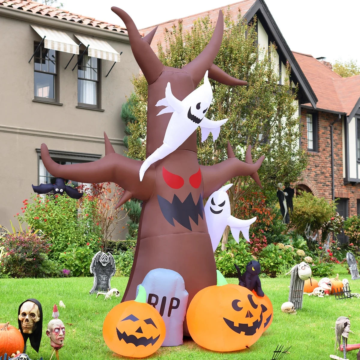 GOOSH Halloween Inflatable 11.8 FT Inflatable Halloween Tree, Halloween Inflatable Tree Scary Halloween Blow up Tree with LED Lights, Outdoor Halloween Decorations Clearance for Halloween/Holiday