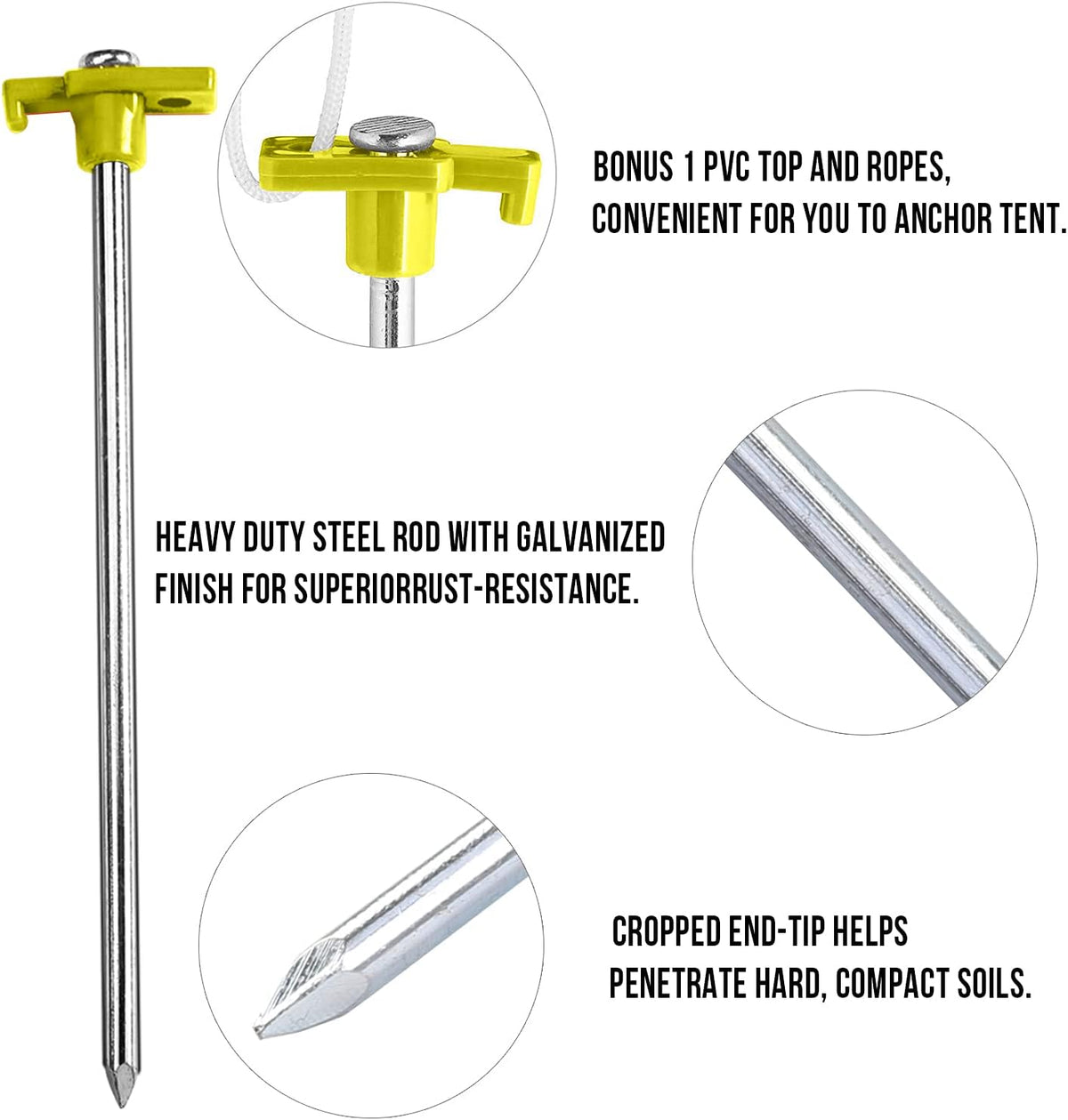 Tent Stakes 8" 10 Pcs Non-Rust Metal Ground Anchors Yellow