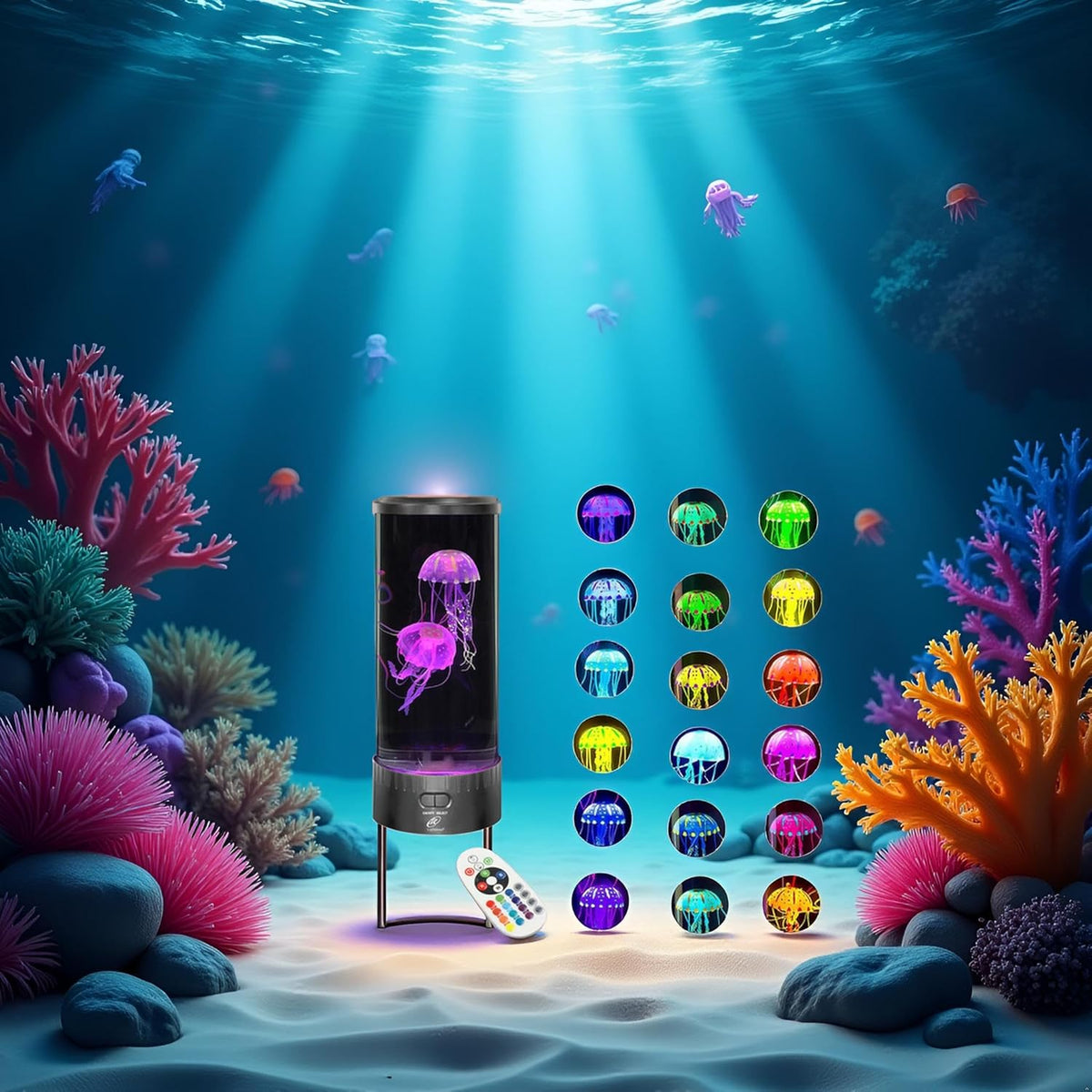 Large LED Jellyfish Lamp, 18 Color Changing Leds