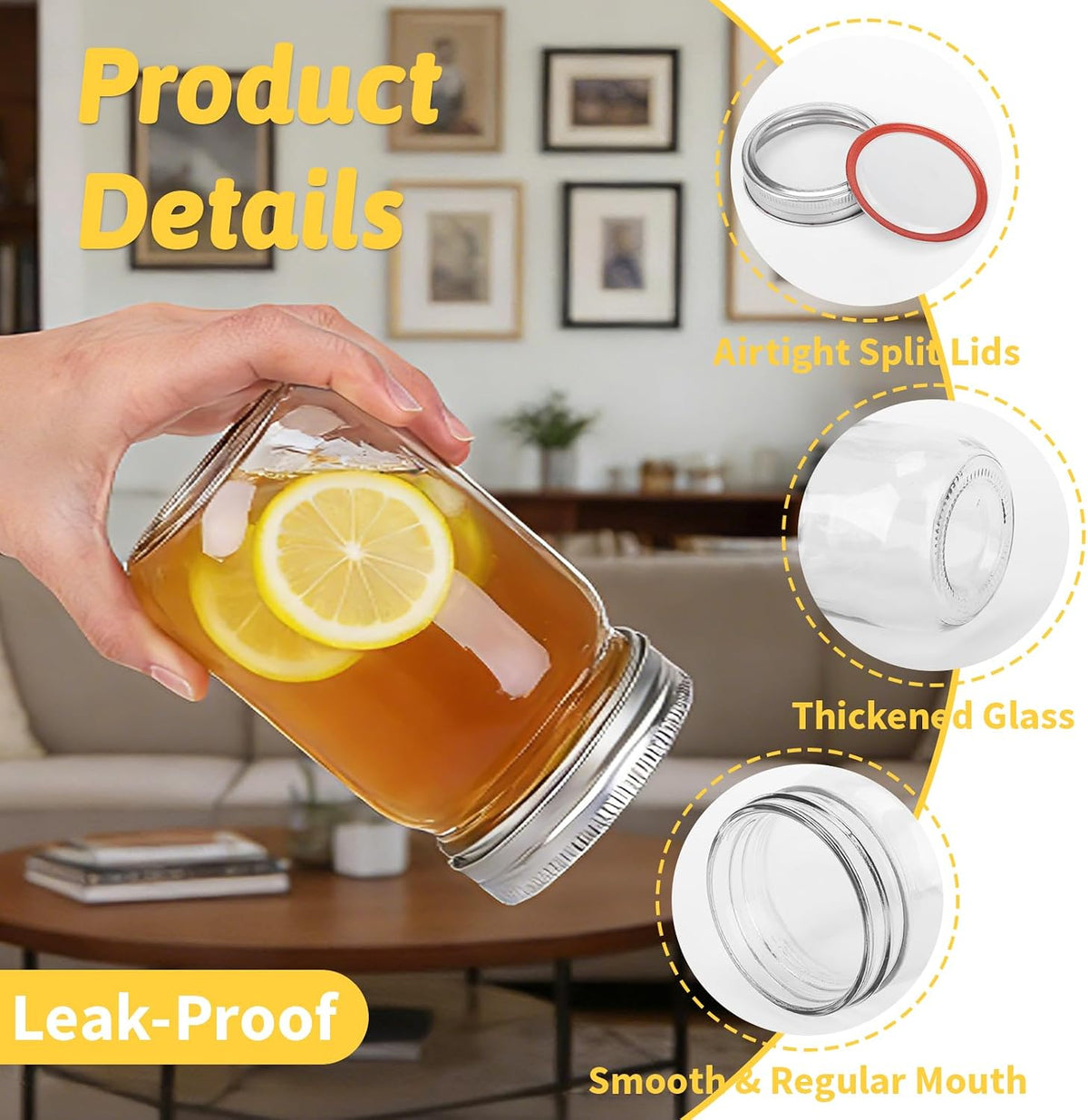 12 Oz Mason Jars with Regular Mouth Lids 20 Pack