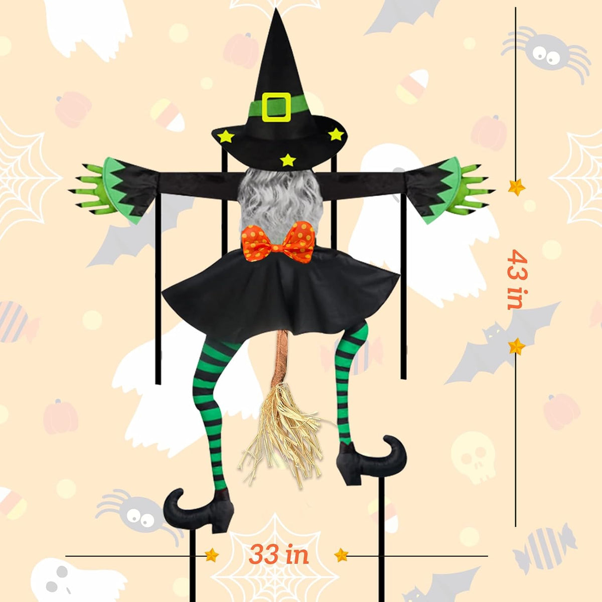 43" Crashing Witch Halloween Decorations Outdoor