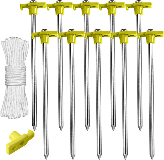 Tent Stakes 8" 10 Pcs Non-Rust Metal Ground Anchors Yellow