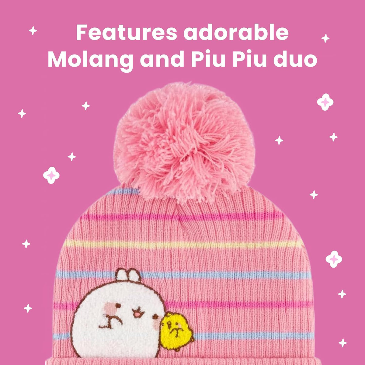 Molang Piu Piu Winter Beanie Hat, Pink, One Size