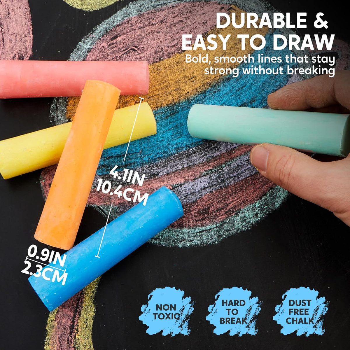 20 PCS Washable Sidewalk Chalks Set in 20 Colors, Non-Toxic Jumbo Colored Chalk for Kids, Painting for Outdoor Games, School Supplies, Painting on Chalkboard