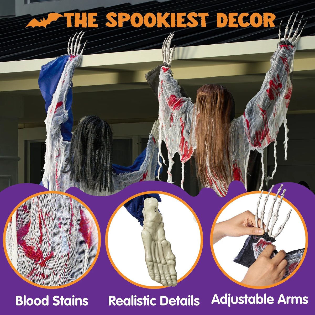 Joyfy 47'' Halloween Climbing Zombie Outdoor Wall Decor, 2 Pcs Halloween Zombie Undead Wall Climber for Halloween Yard Patio Wall Decor Party Supplies