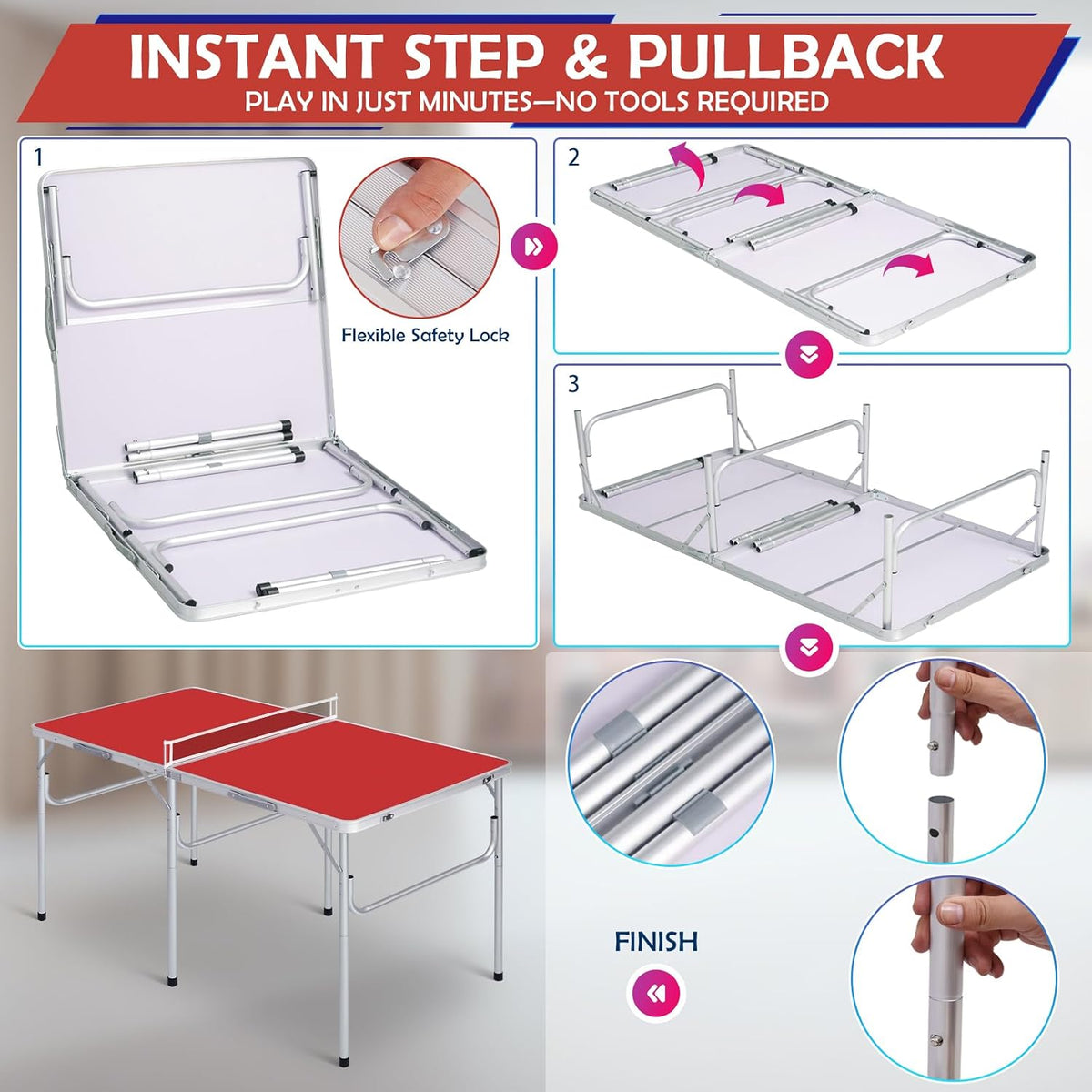 Portable Ping Pong Table, Foldable Indoor Table Tennis Tables Game