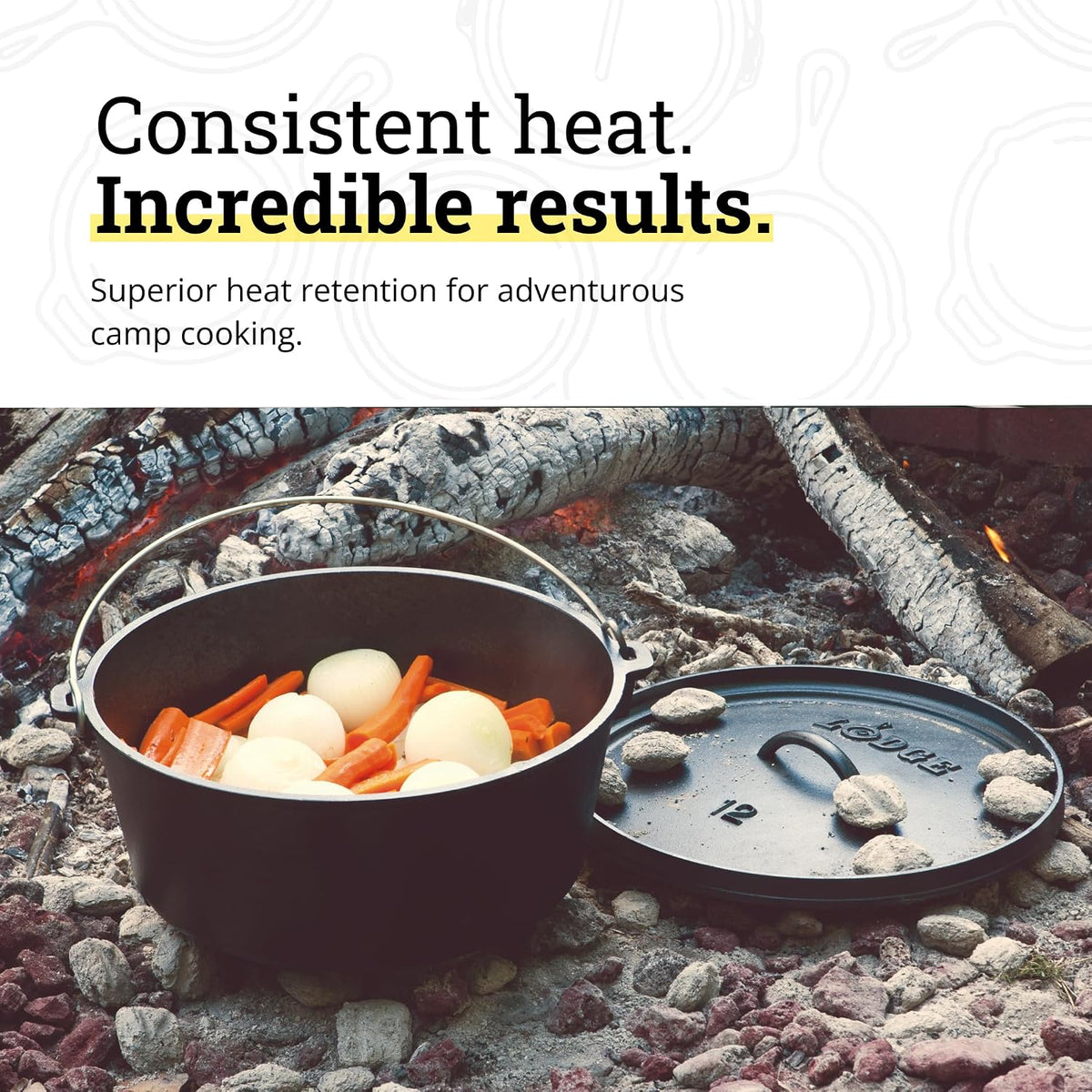 Pre-Seasoned Cast Iron Deep Camp Dutch Oven with Lid, 8 Quart