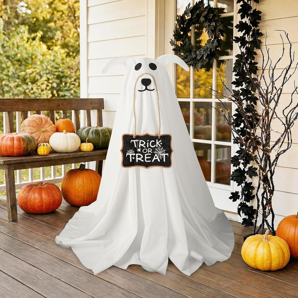 Halloween Decorations, 2 Pack 2.3 FT Light-Up Spooky Ghost Dog with 2 Sign