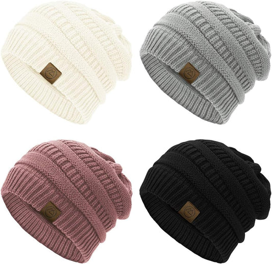 Beanie Hats for Women, 4 Pack Slouchy Winter Knit Beanie, Stretchy