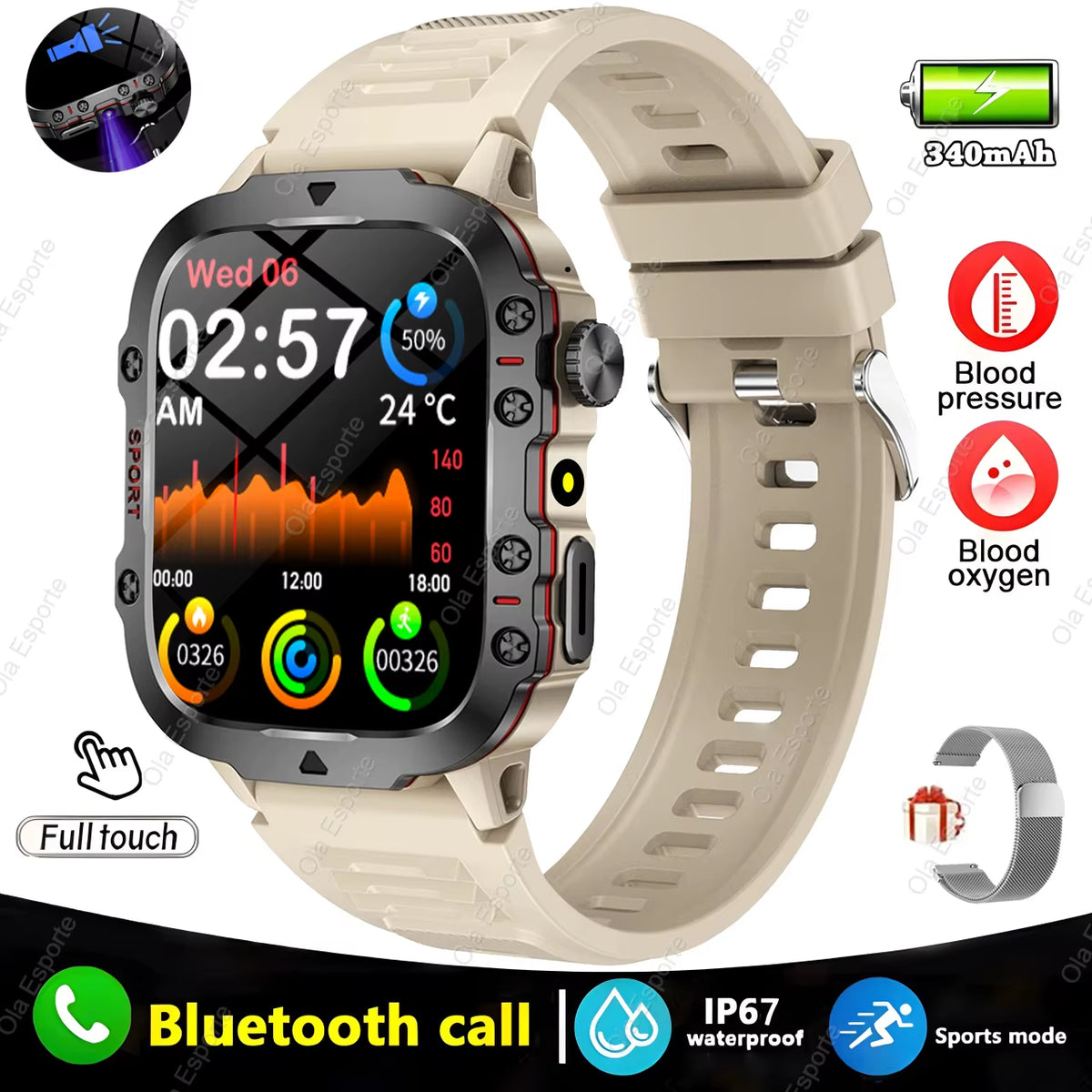 Original Men Smartwatch Flashlight Bluetooth Call Fitness Clock IP68 Waterproof Sports Men for Android IOS Smart Watch 2025 New