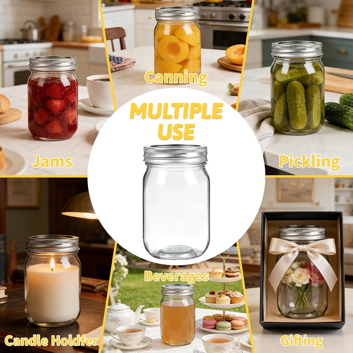 12 Oz Mason Jars with Regular Mouth Lids 20 Pack