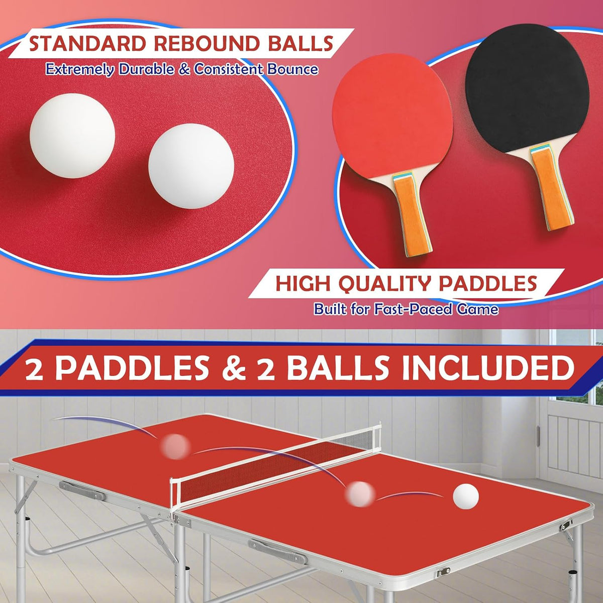 Portable Ping Pong Table, Foldable Indoor Table Tennis Tables Game