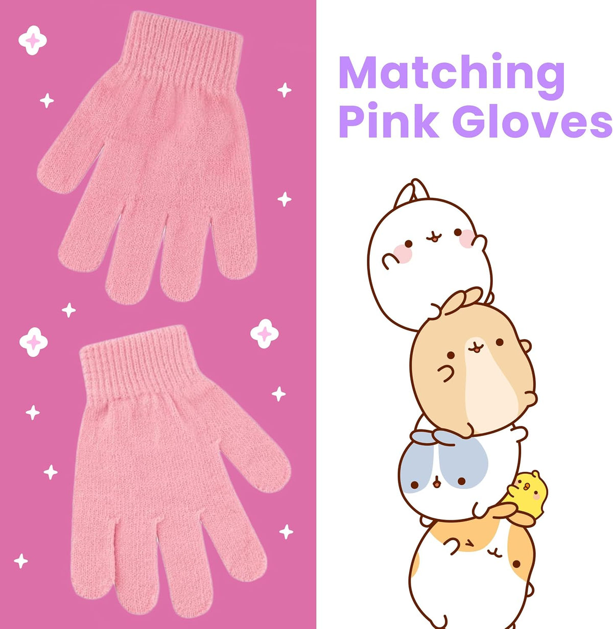 Molang Piu Piu Winter Beanie Hat, Pink, One Size