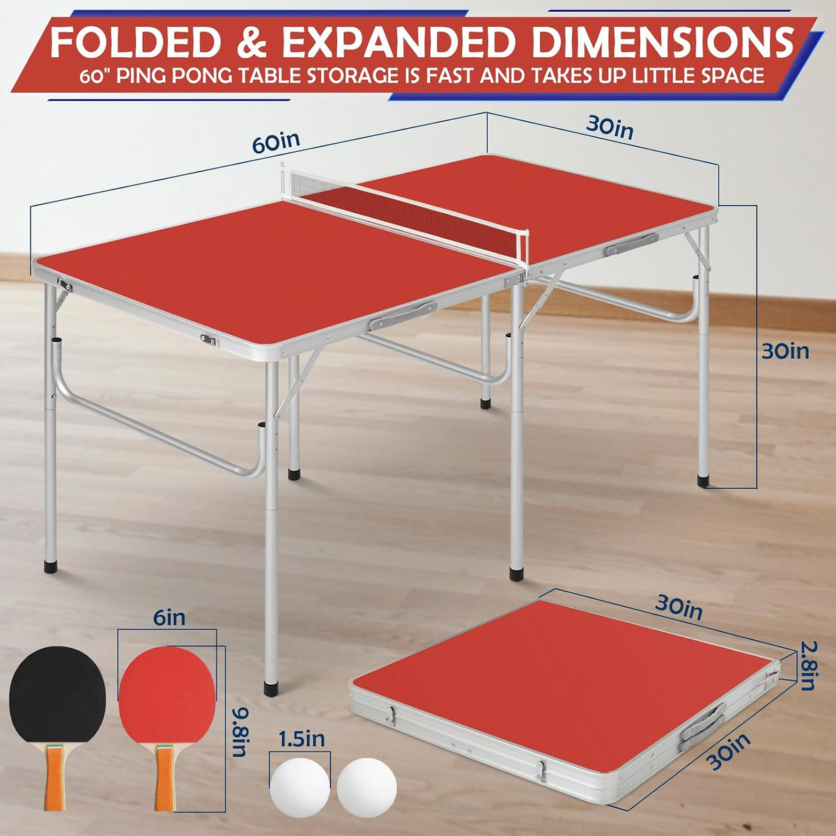 Portable Ping Pong Table, Foldable Indoor Table Tennis Tables Game
