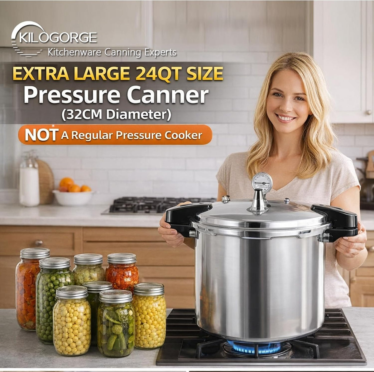 24 Qt Pressure Canner,Canning Pressure Cooker with Gauge,14.5Psi,Large Capacity Aluminum Pressure Canners for Compatibility Gas and Induction Cooktops