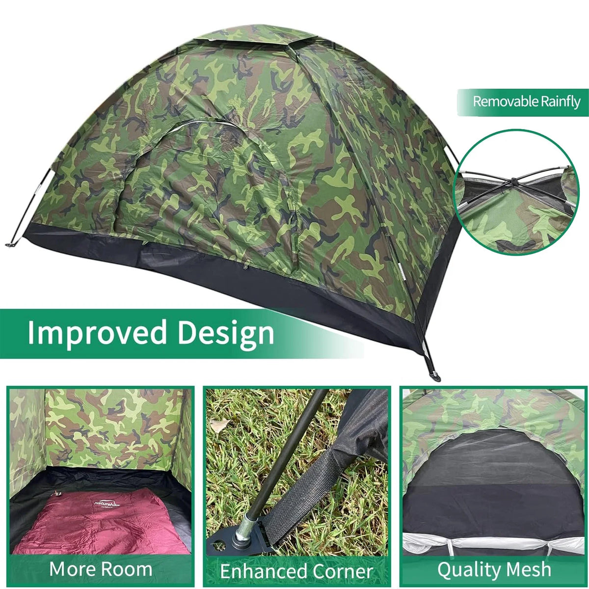 Camouflage Tent UV Protection Waterproof One Person Tent for Camping Hiking, Lightweight Backpacking Dome Tents, Camouflage Tent