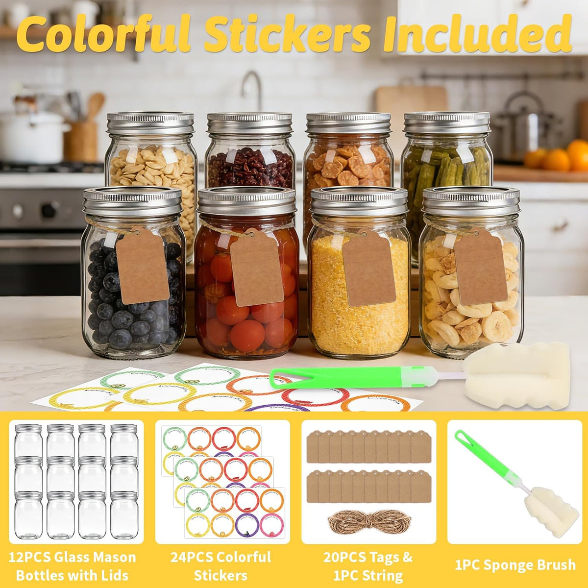 12 Oz Mason Jars with Regular Mouth Lids 20 Pack