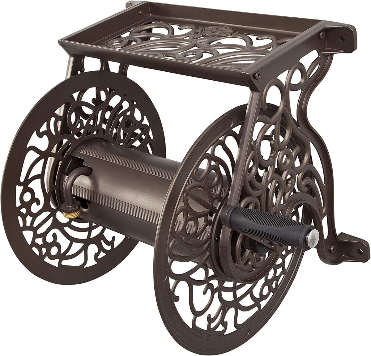 704 Decorative Cast Aluminum Wall Mount Garden Hose Reel, Holds 125-Feet of 5/8-Inch Hose - Bronze