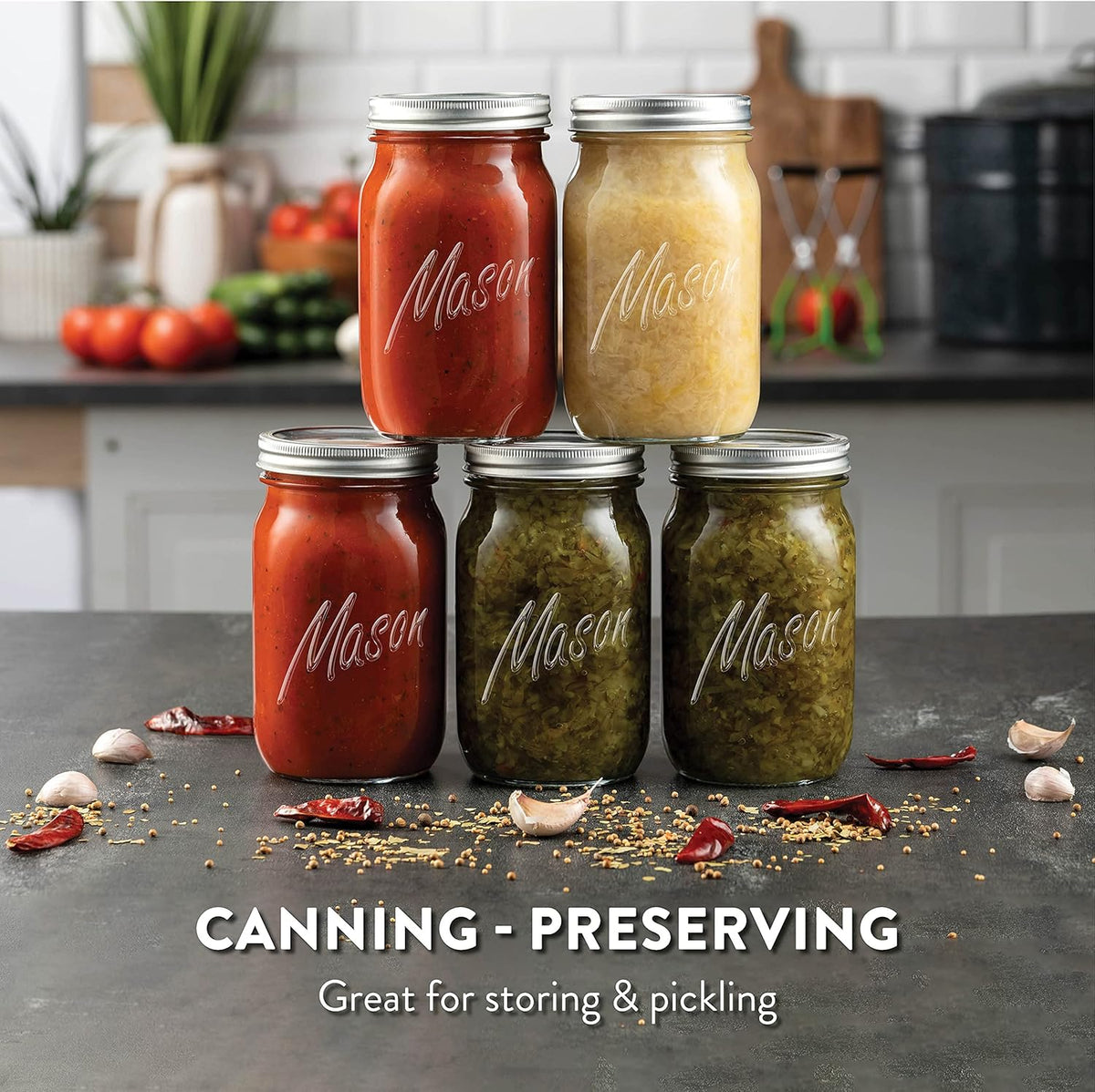 Wide Mouth Mason Jars 32 Oz, Mason Jars with Lids, 2-Pack
