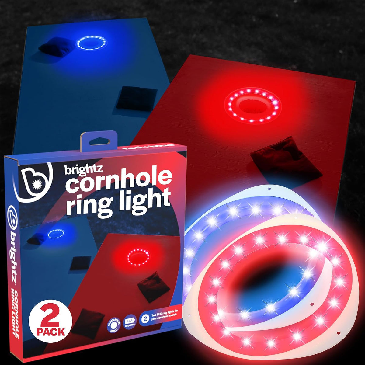 LED Cornhole Board Ring Lights, 2-Pack - 48-Hour Battery Life - Illuminate Your Game with Dazzling Glows and Ultimate Style for Non-Stop Evening Fun and Excitement (Includes Hole Lights Only)