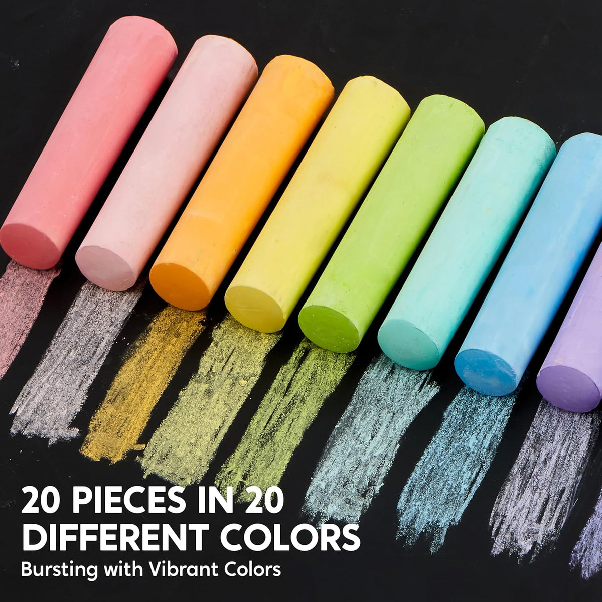 20 PCS Washable Sidewalk Chalks Set in 20 Colors, Non-Toxic Jumbo Colored Chalk for Kids, Painting for Outdoor Games, School Supplies, Painting on Chalkboard