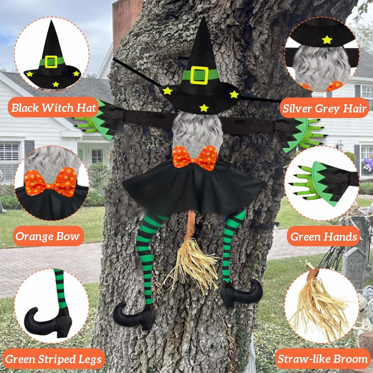43" Crashing Witch Halloween Decorations Outdoor