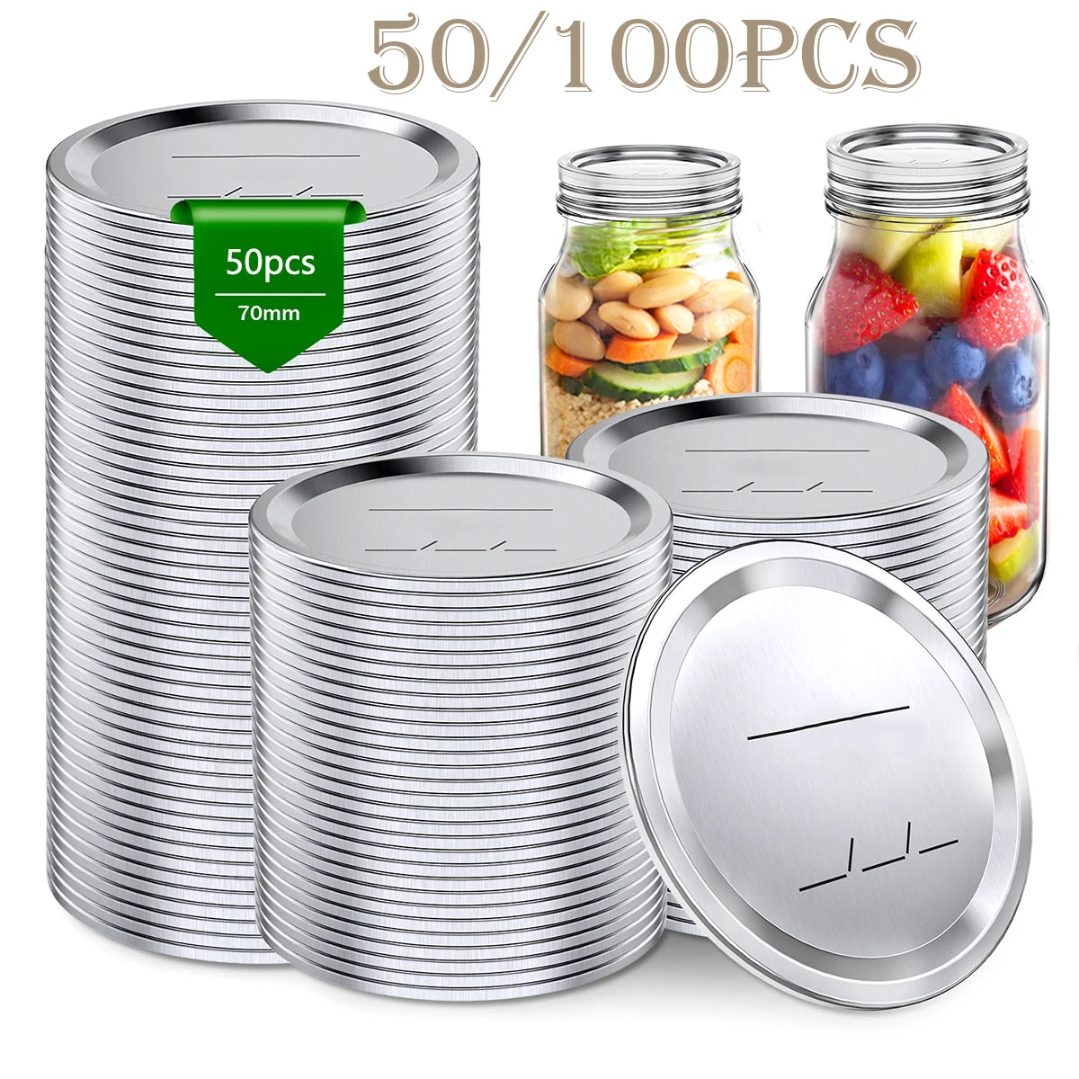 50/100Pcs Canning Lids 70Mm Reusable Universal Jar Lids Regular Mouth Canning Lids Leak-Proof Seal Lid for Canning Storage Jams
